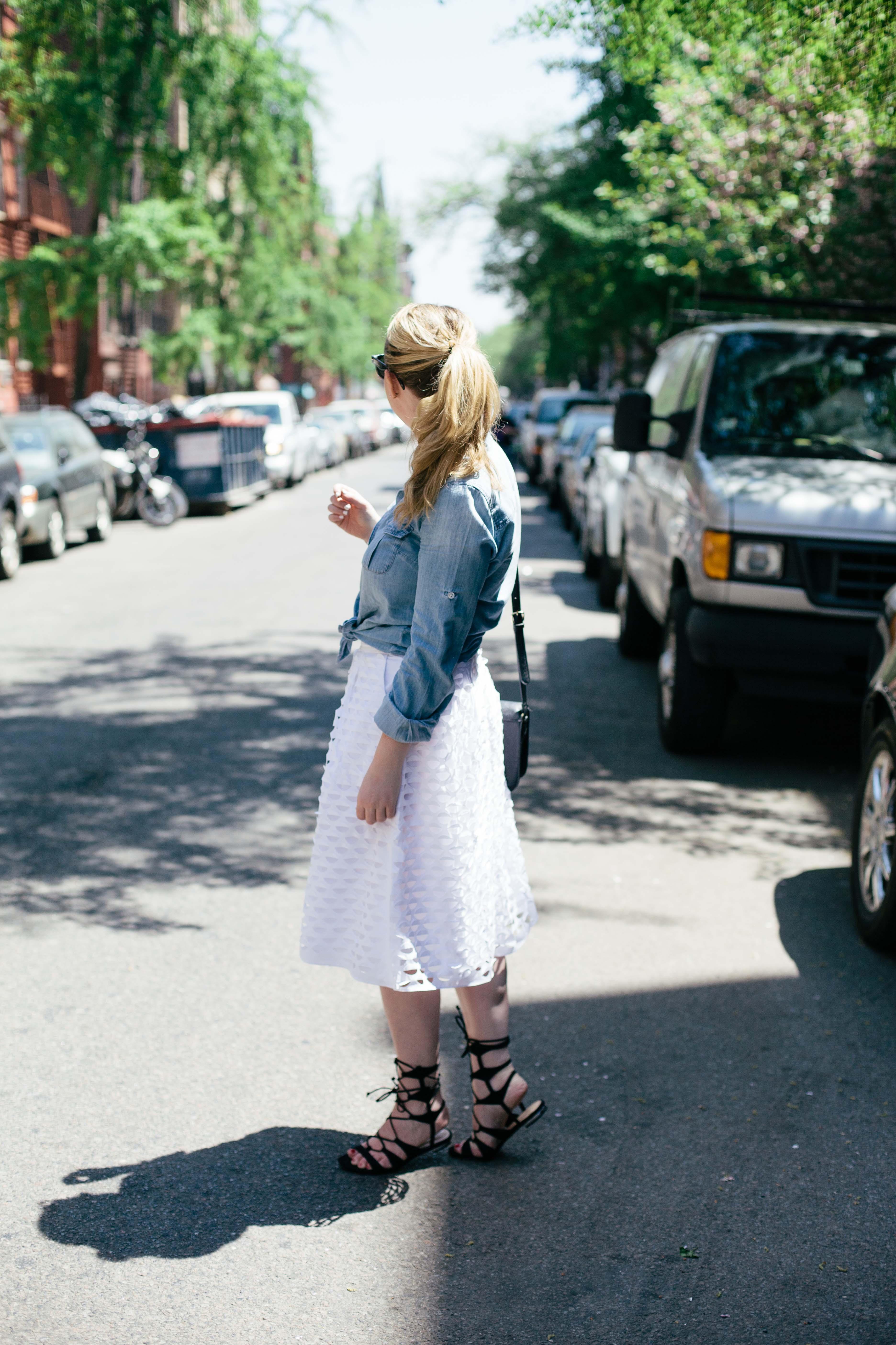 wit & whimsy I laser cut midi + lace up sandals