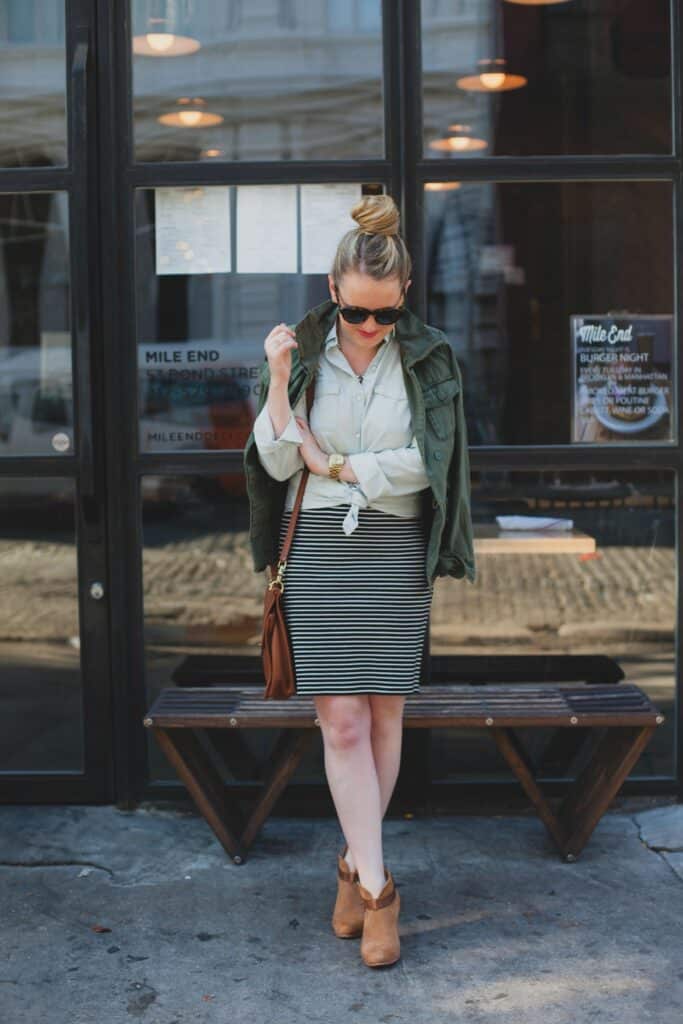 old navy chambray I madewell striped skirt I wit & whimsy I meghan donovan