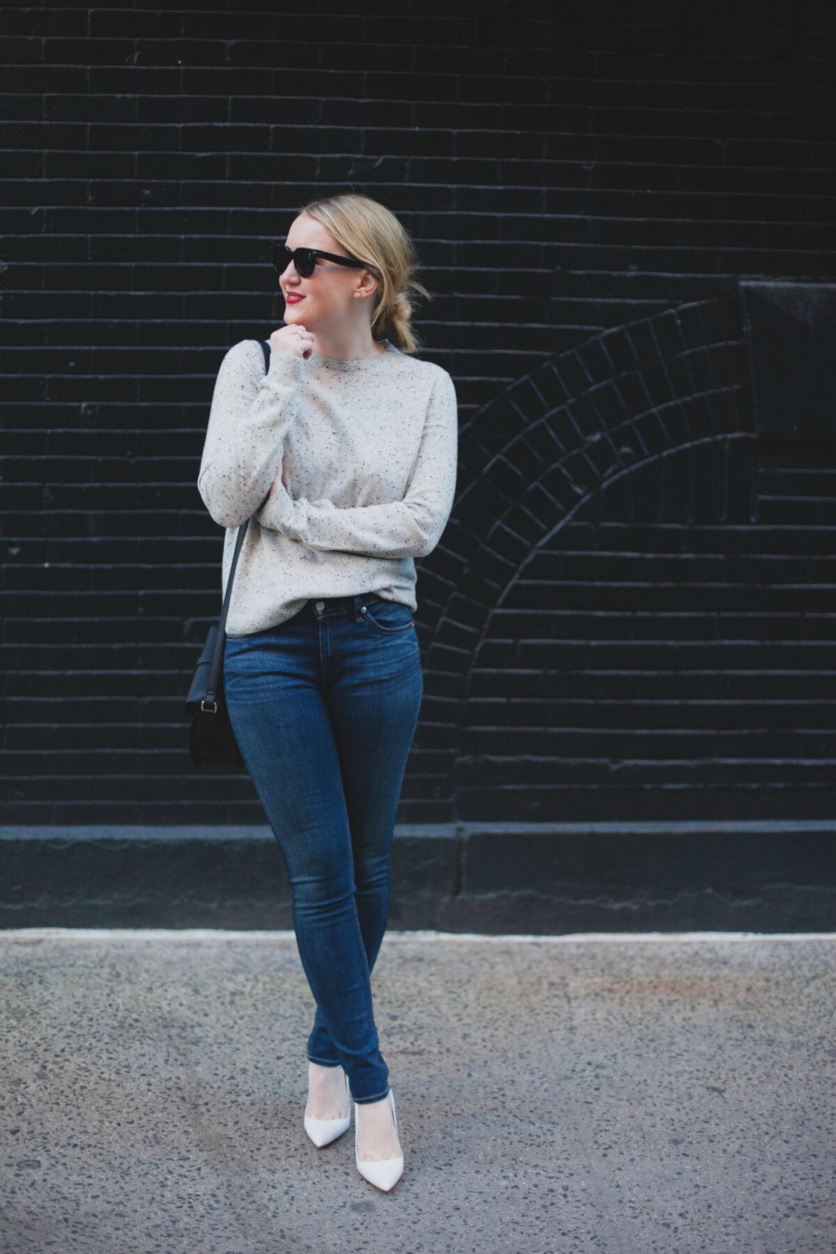 Everlane Sweater I Manolo Blahnik BB Pumps