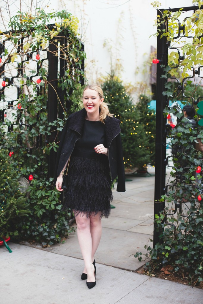 Feather Dress and Shearling Jacket I wit & whimsy