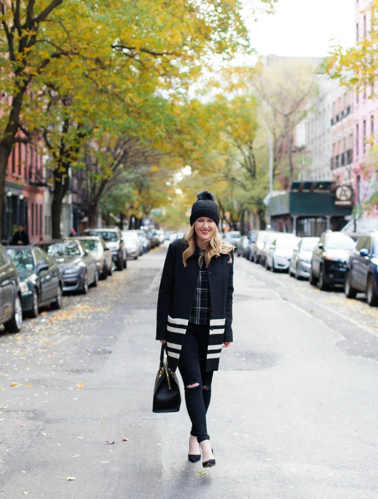 Maison Scotch Coat I Mango Plaid Top I Kate Spade Heels