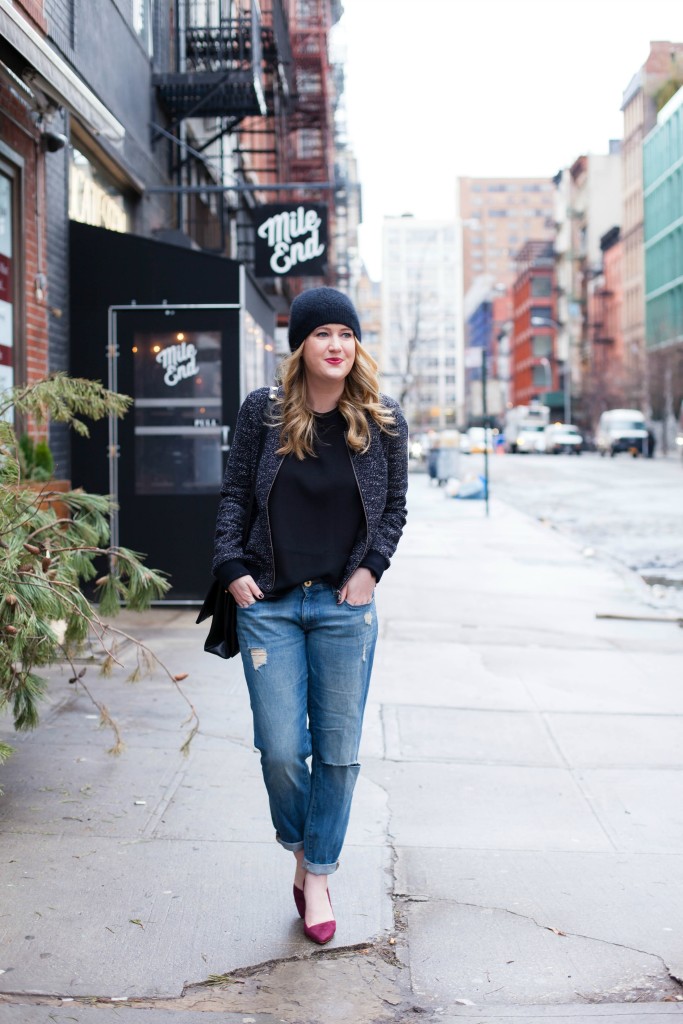 Boyfriend Jeans + Burgundy Heels