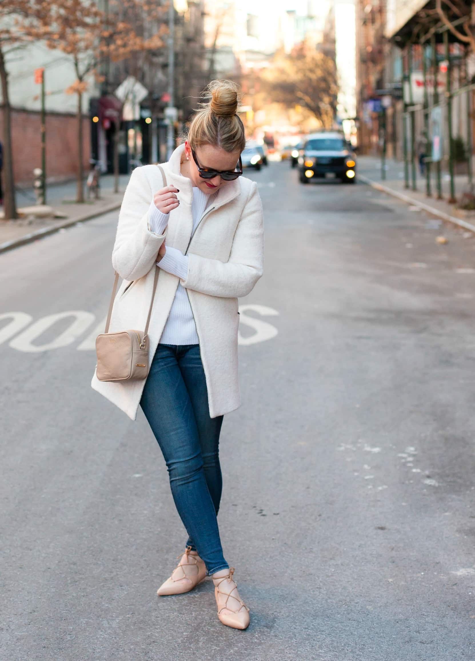 White Coat + Laceup Flats | Cute Coats at Every Price