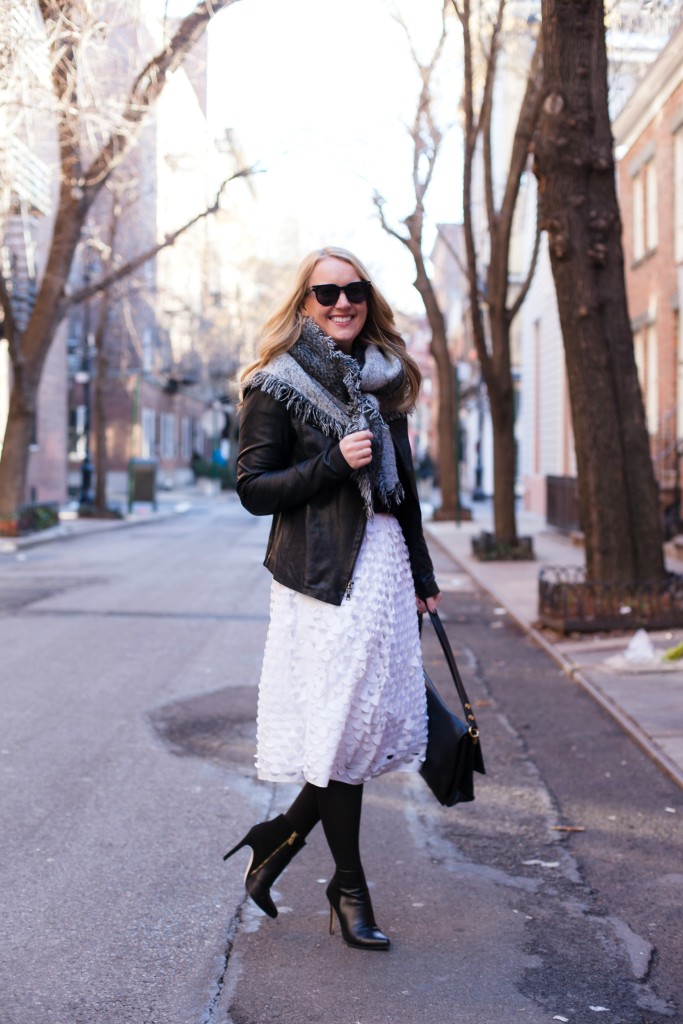 Leather Jacket and Midi Skirt