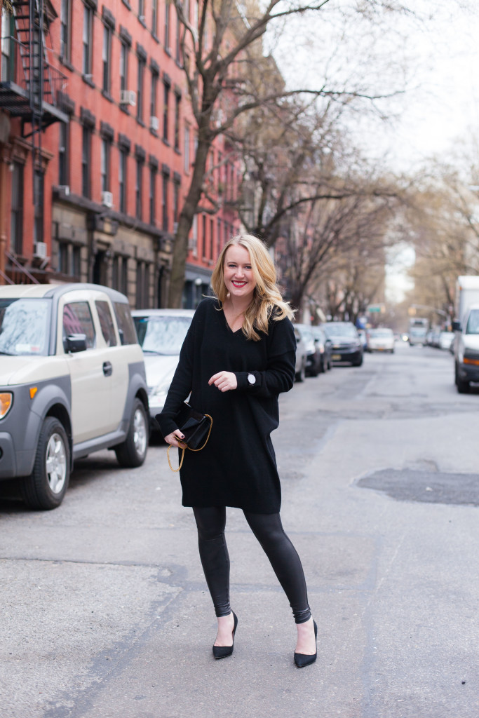 Sweater Dress + Leather Leggings
