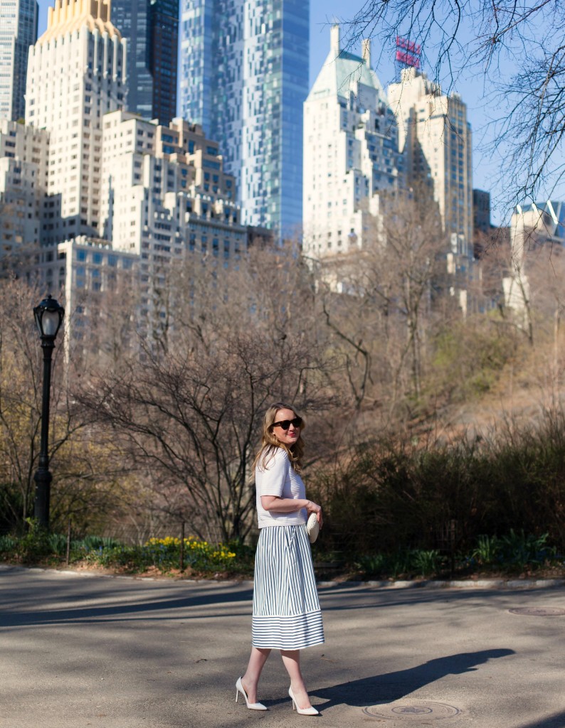 Blue and White Midi Skirt