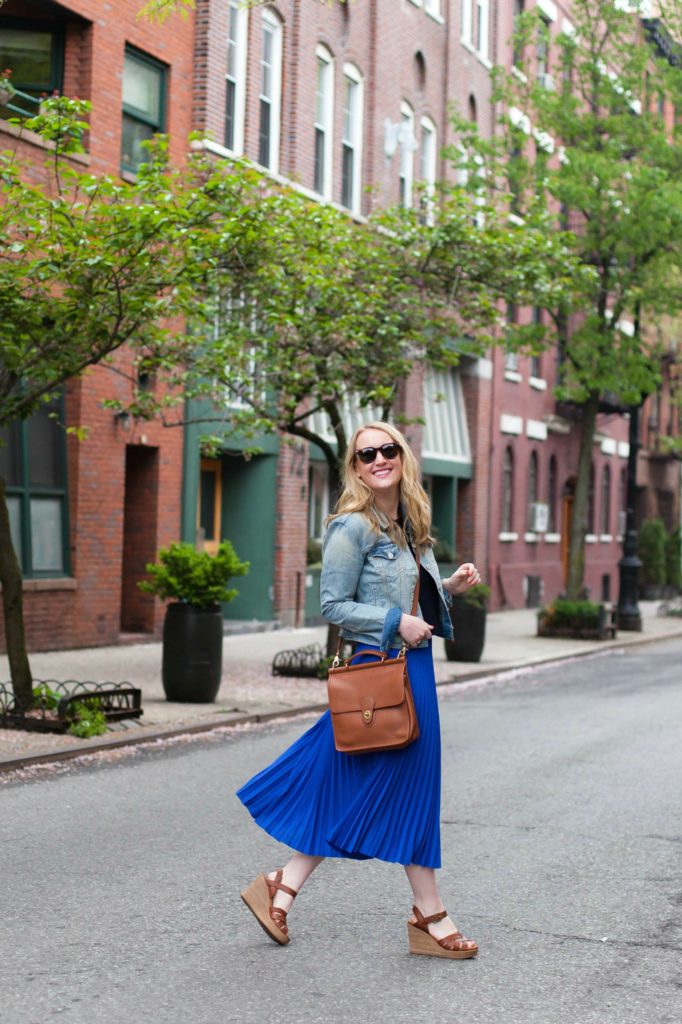 Blue Pleated Midi Skirt
