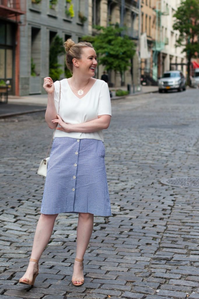 Silk Top // Seersucker Skirt