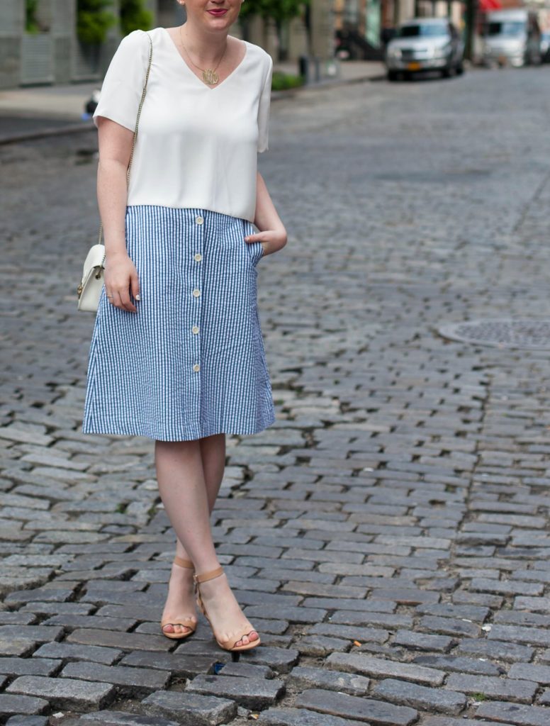 Seersucker Midi Skirt