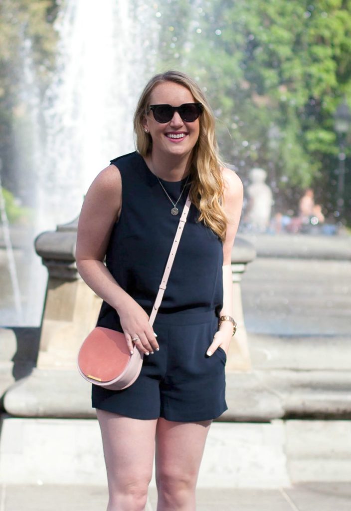 Navy Romper I Pink Saddle Bag