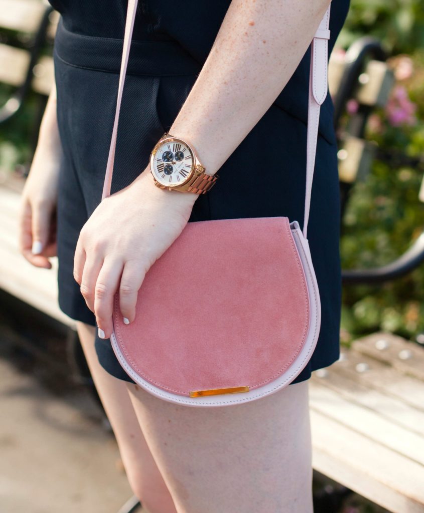 Rosegold Watch + Suede Saddle Bag