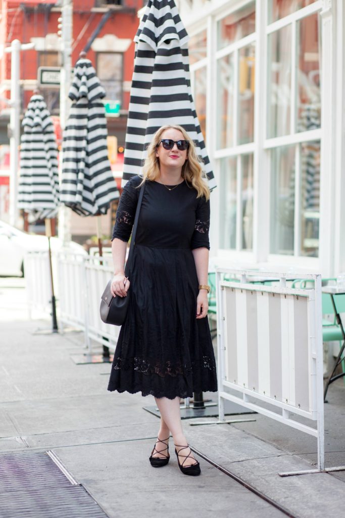 Black Midi Dress I Lace Up Flats