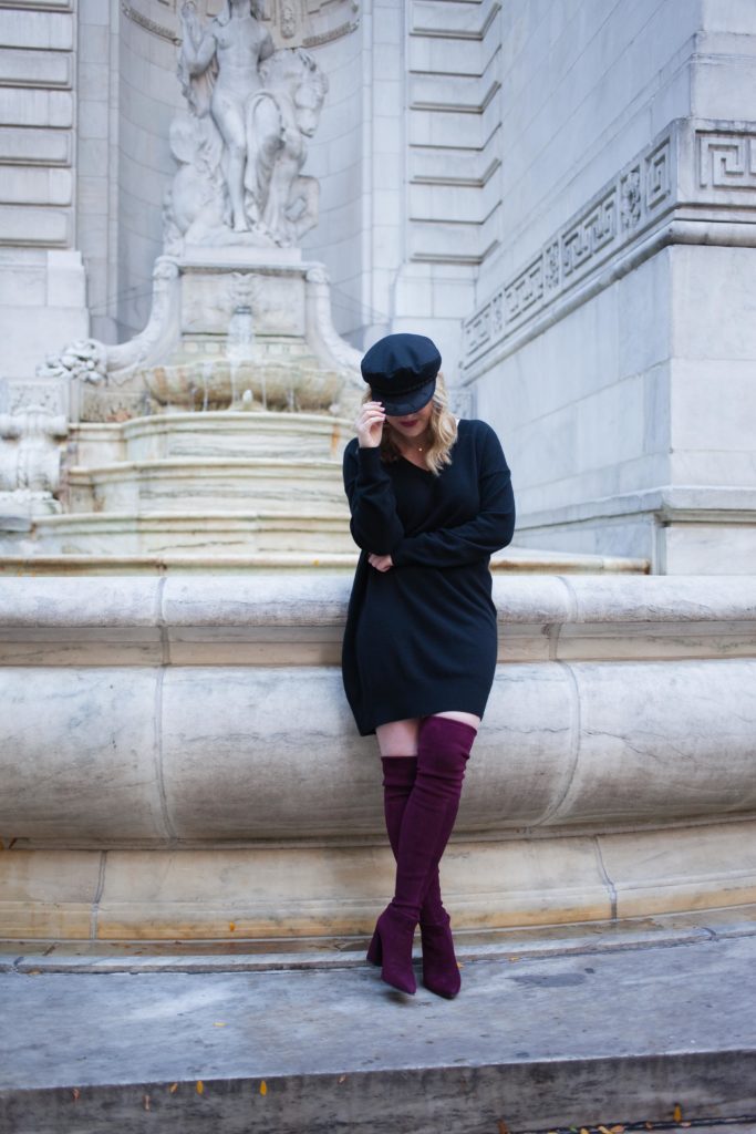 Stuart Weitzman Highstreet Boots and Everlane Sweater Dress on blogger Meghan Donovan