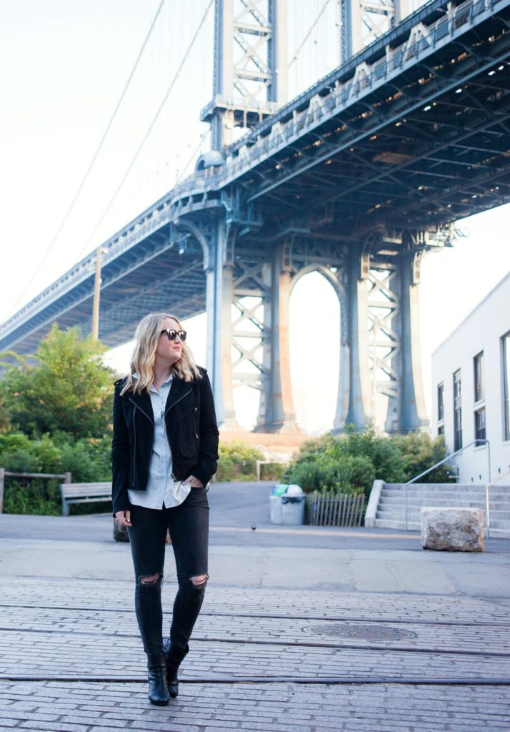 Suede Moto Jacket and Distressed Denim on wit & whimsy blogger Meghan Donovan