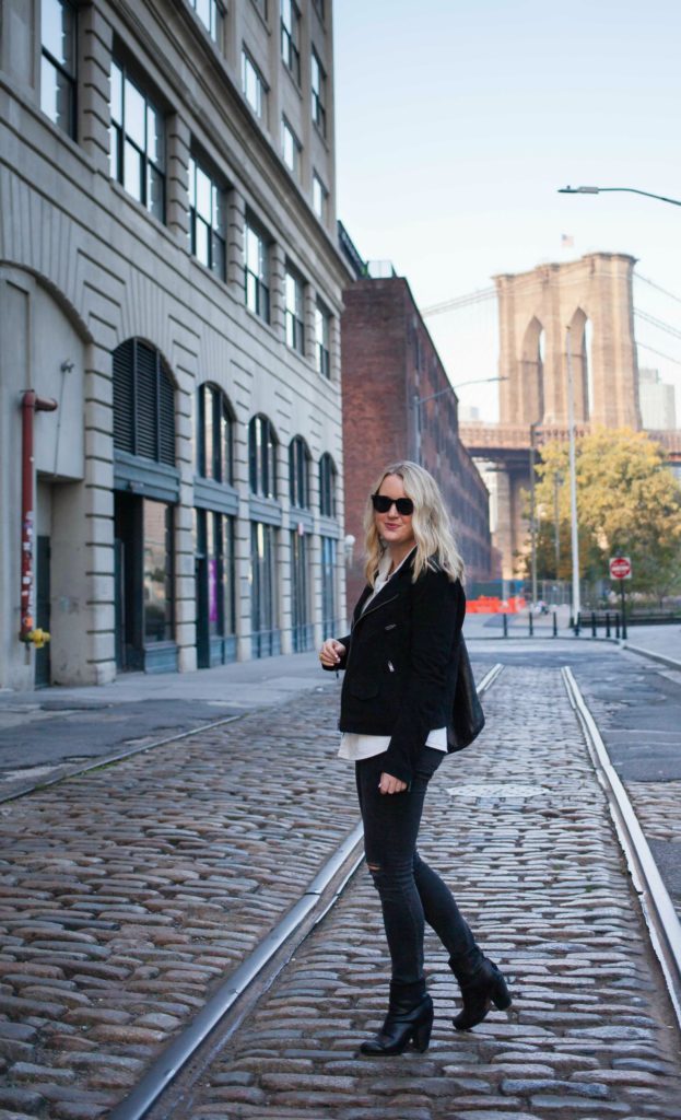 Suede Moto Jacket and Distressed Denim on wit & whimsy blogger Meghan Donovan