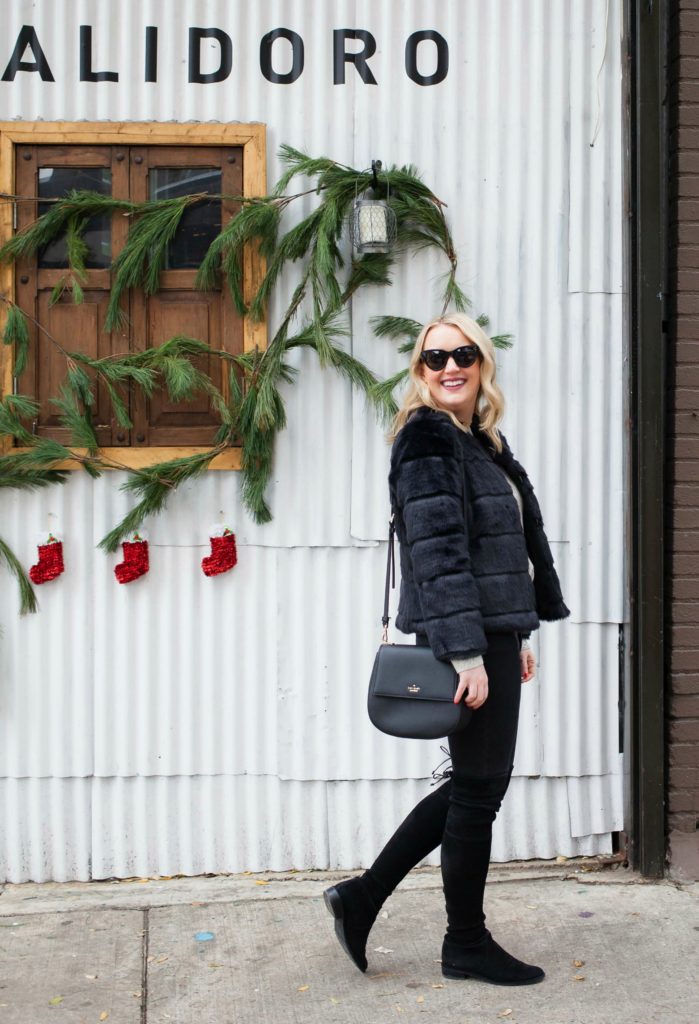 Cozy Winter Outfit in Faux Fur on blogger Meghan Donovan of wit & whimsy