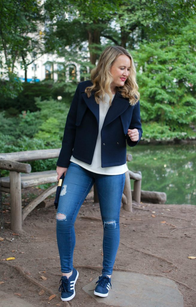 Navy Cropped Wool Coat