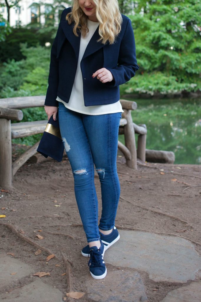 Navy Cropped Wool Coat