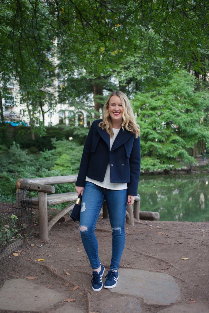 Navy Cropped Wool Coat