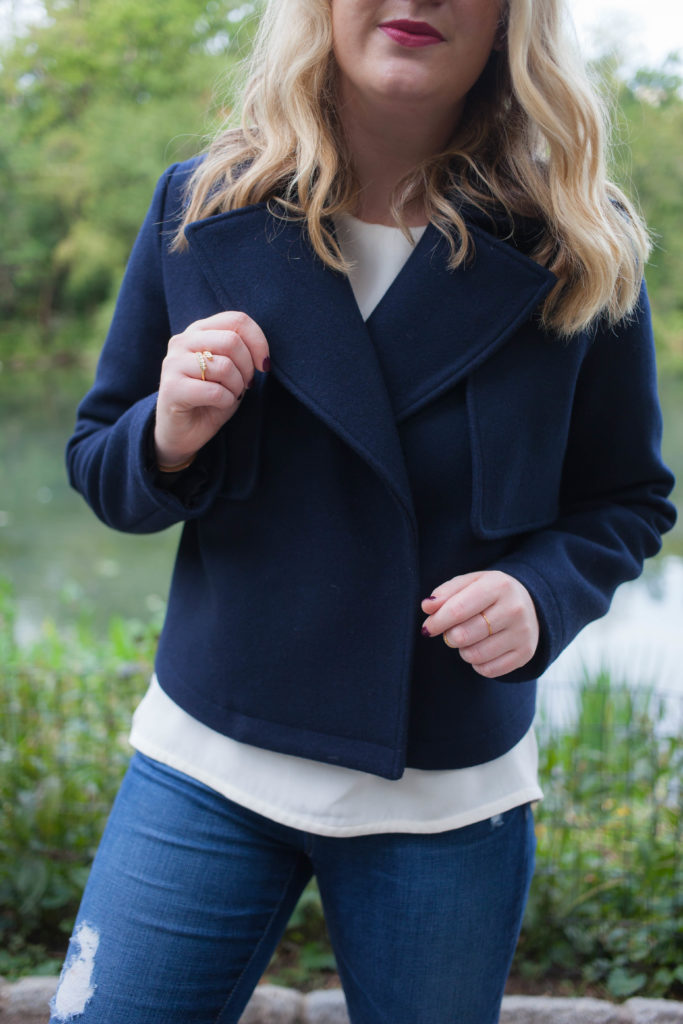 Navy Cropped Wool Coat