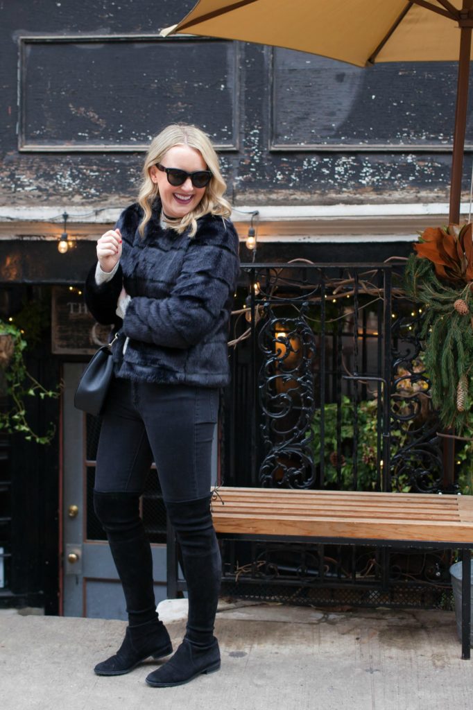 Cozy Winter Outfit in Faux Fur on blogger Meghan Donovan of wit & whimsy