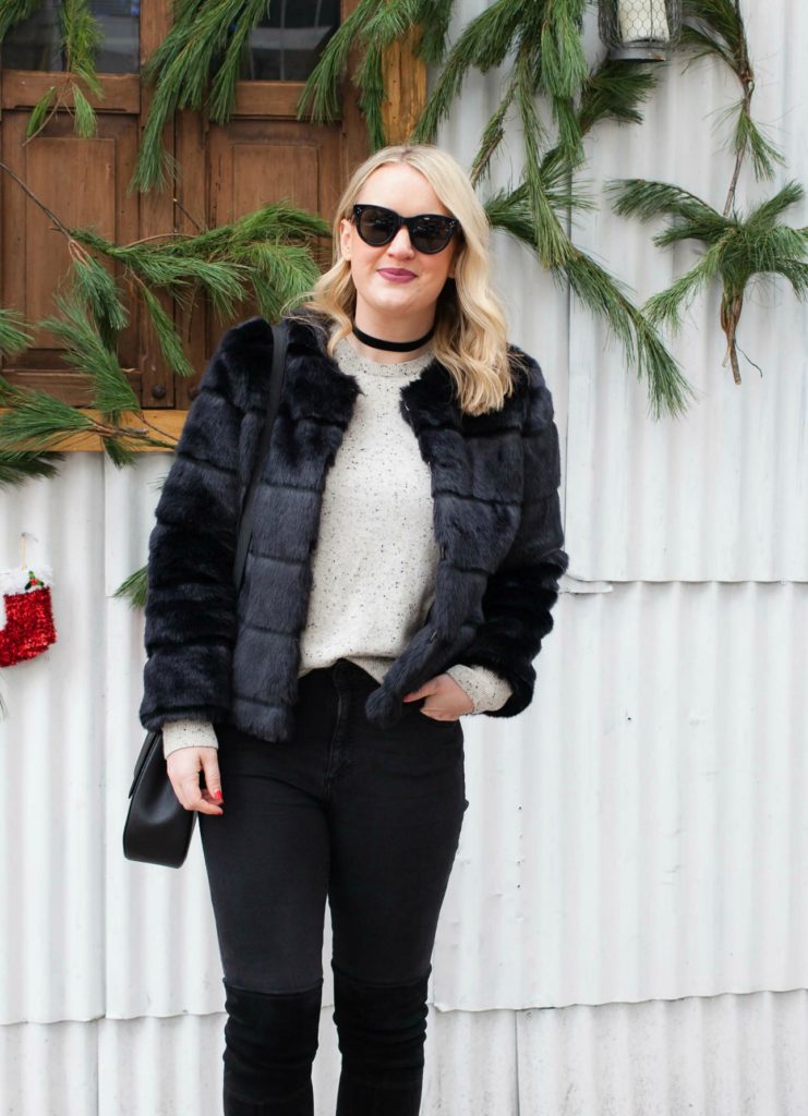 Cozy Winter Outfit in Faux Fur on blogger Meghan Donovan of wit & whimsy