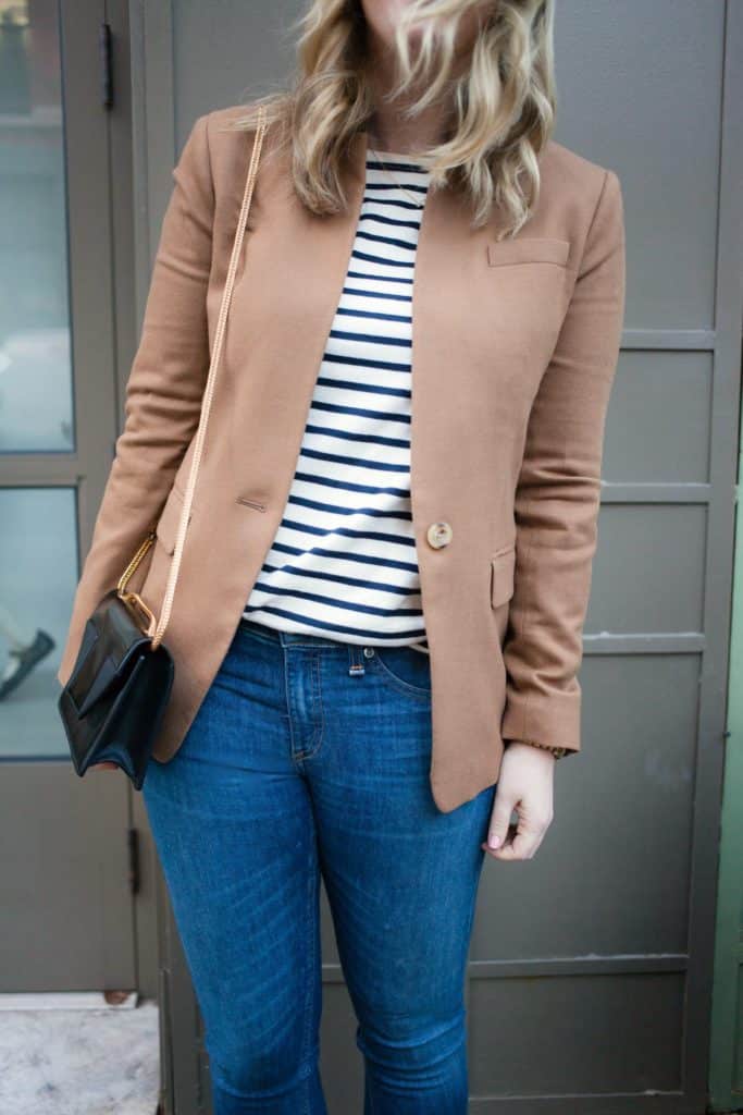 Stripes + Camel Blazer
