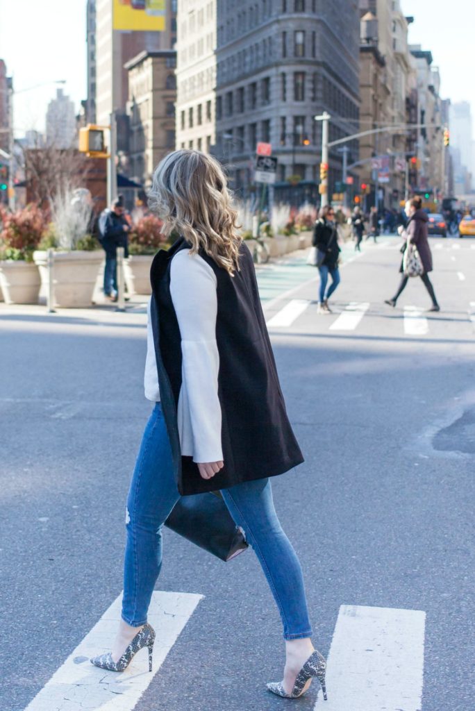 Black Vest and Trumpet Sleeve Sweater