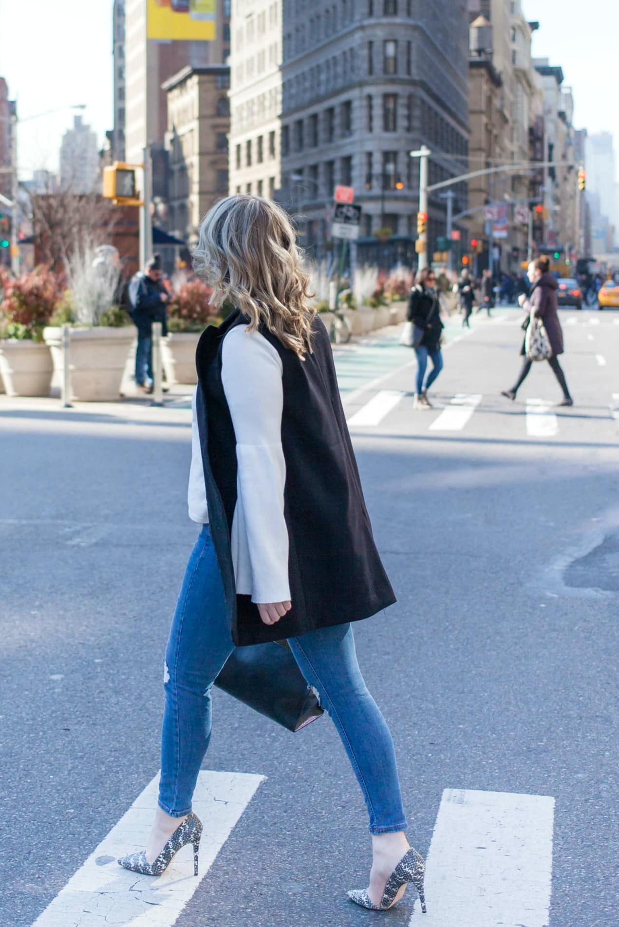 Black Vest and Trumpet Sleeve Sweater