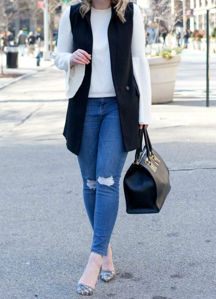 Black Vest and Trumpet Sleeve Sweater