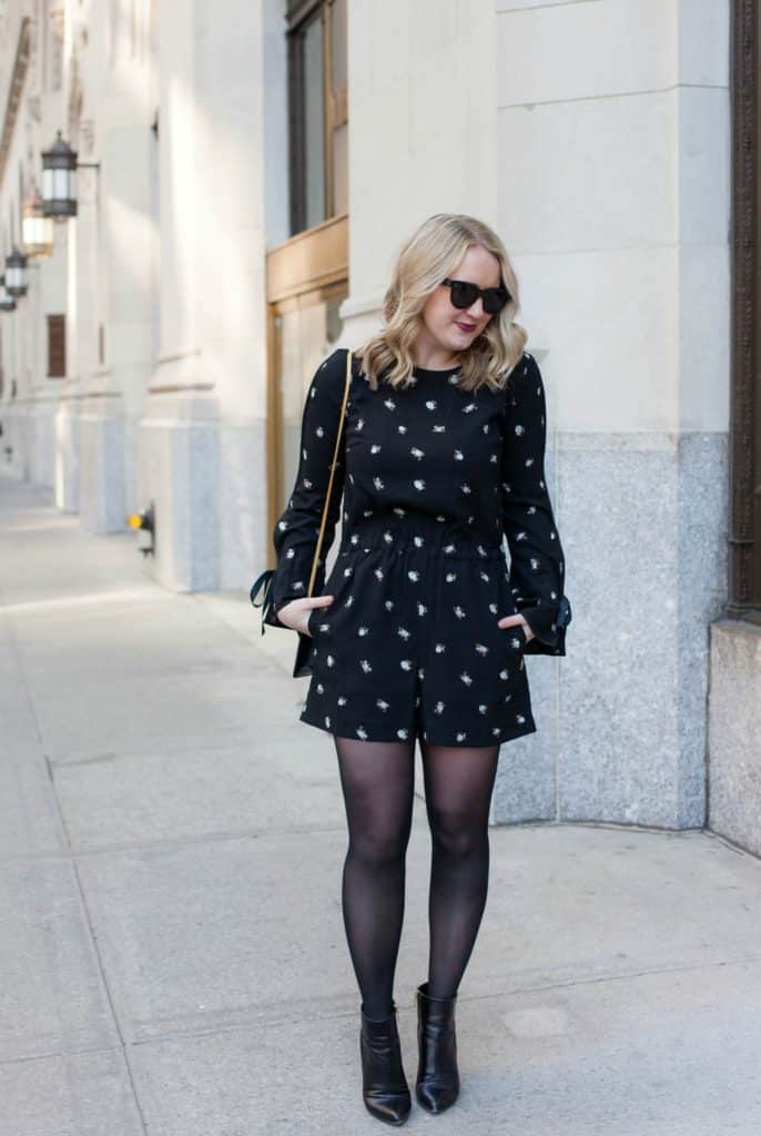Meghan Donovan of wit & whimsy wears a Club Monaco romper