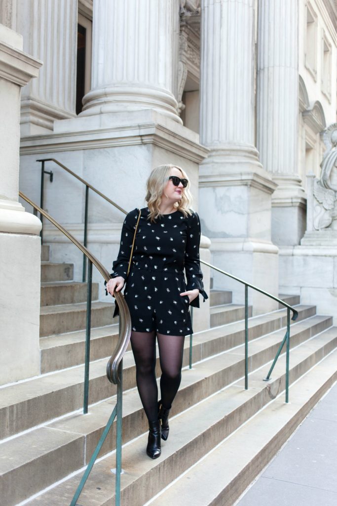 Meghan Donovan of wit & whimsy wears a Club Monaco romper