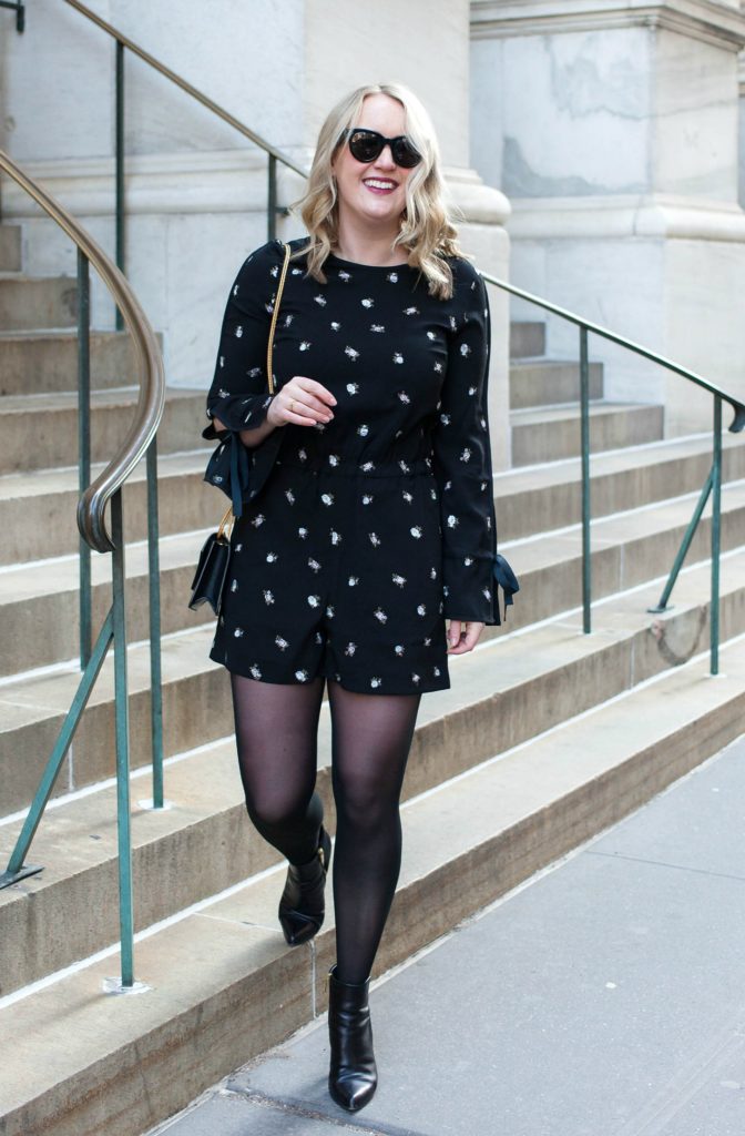 Meghan Donovan of wit & whimsy wears a Club Monaco romper