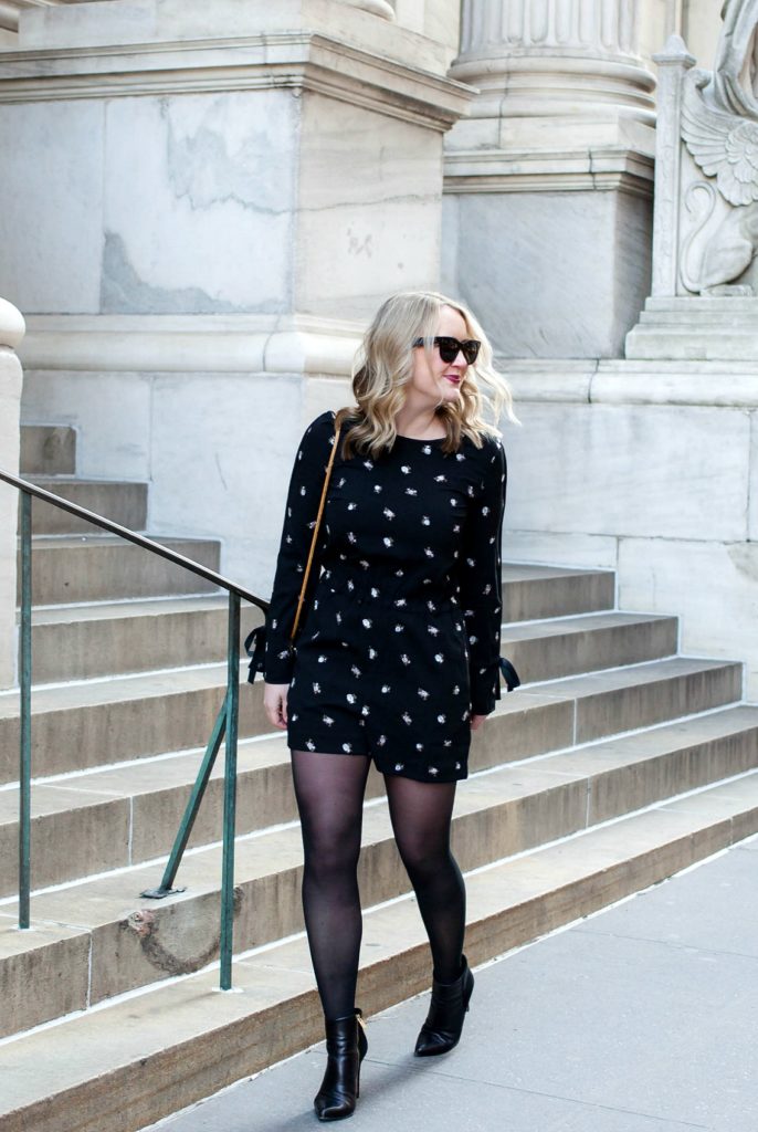 Meghan Donovan of wit & whimsy wears a Club Monaco romper