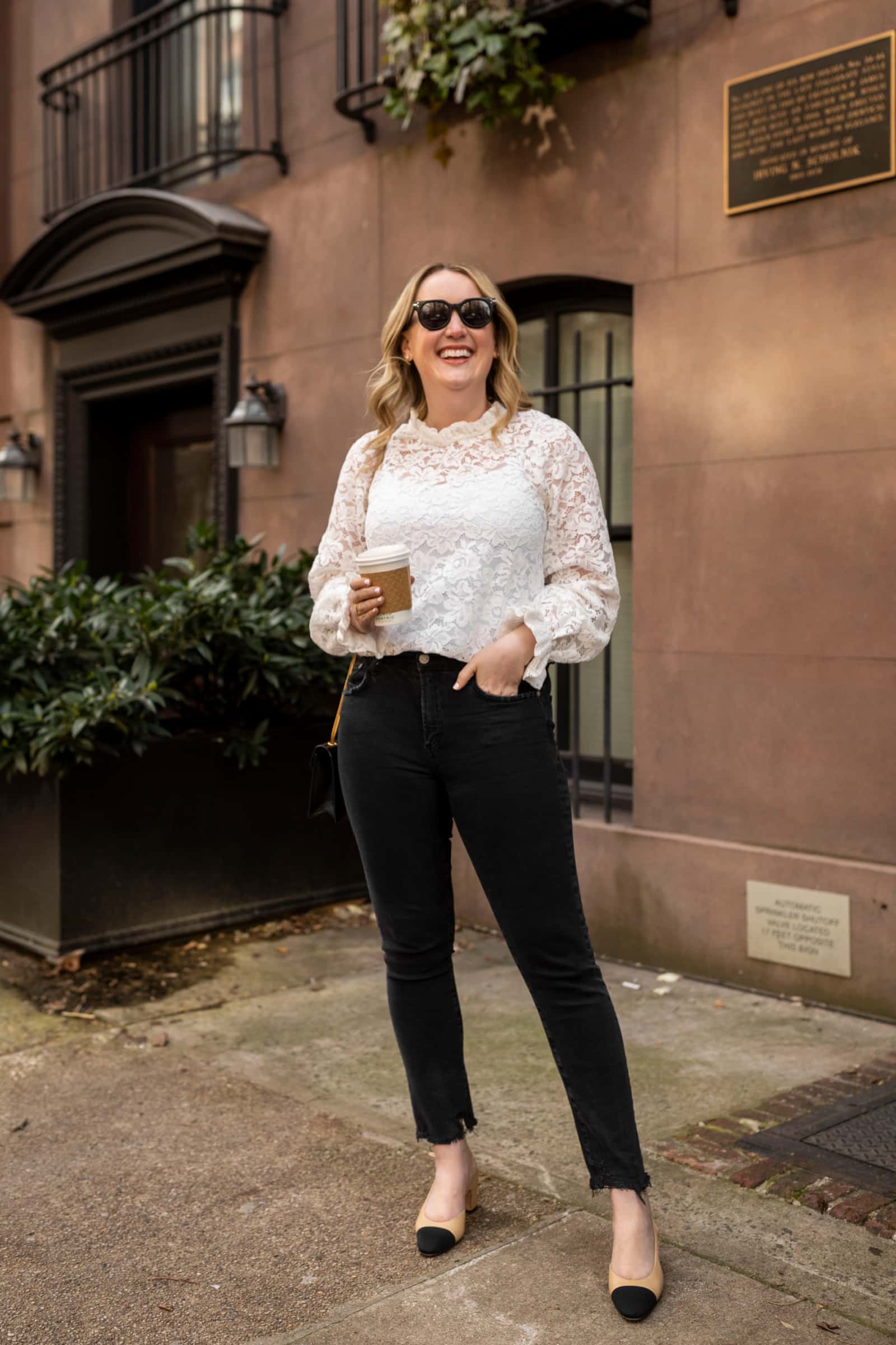 Spring Neutrals Outfit featuring Hill House Home Lace Top wit & whimsy