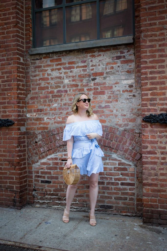 Meghan Donovan of wit & whimsy wears a Topshop Bardot Dress from Nordstrom