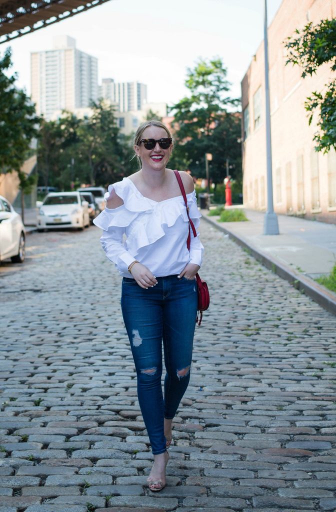 Meghan Donovan of wit & whimsy wears AG Denim and STYLEKEEPERS top