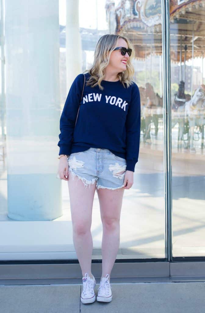Meghan Donovan of wit & whimsy wears J.Crew New York Sweatshirt