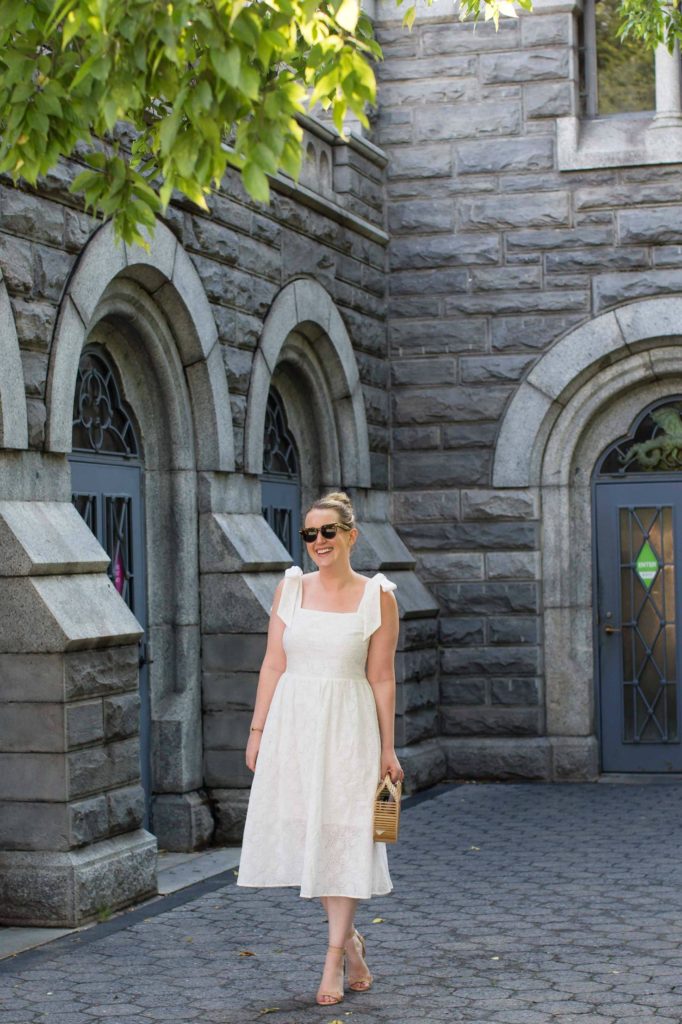 Meghan Donovan of wit & whimsy styles an eyelet dress with bow shoulders