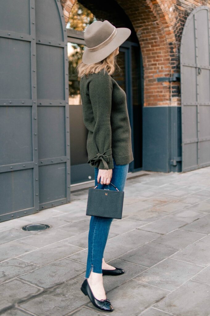 Meghan Donovan of wit & whimsy wears Ann Taylor Sweater; Rag & Bone Hat