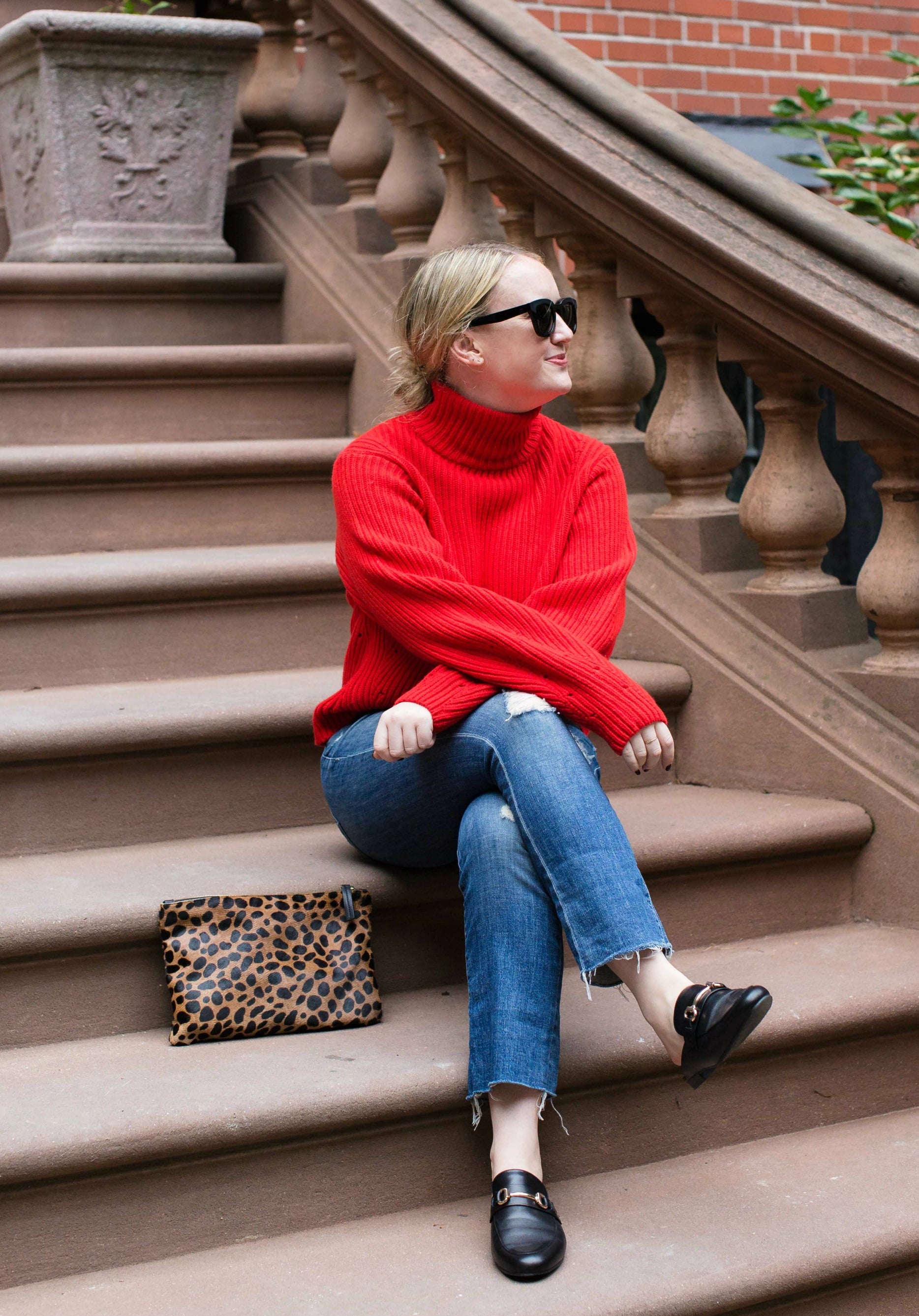Red Sweater + Kickflare Denim