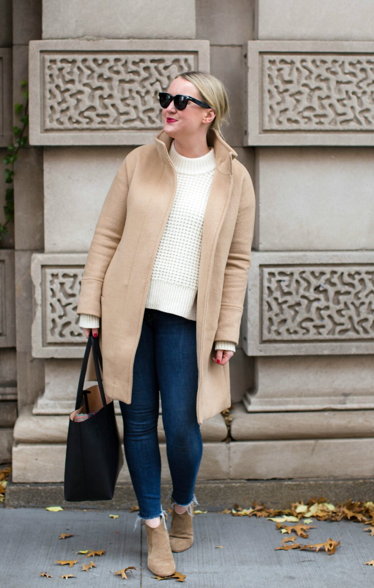 Camel Coat + Cream Sweater styled by Meghan Donovan of wit & whimsy