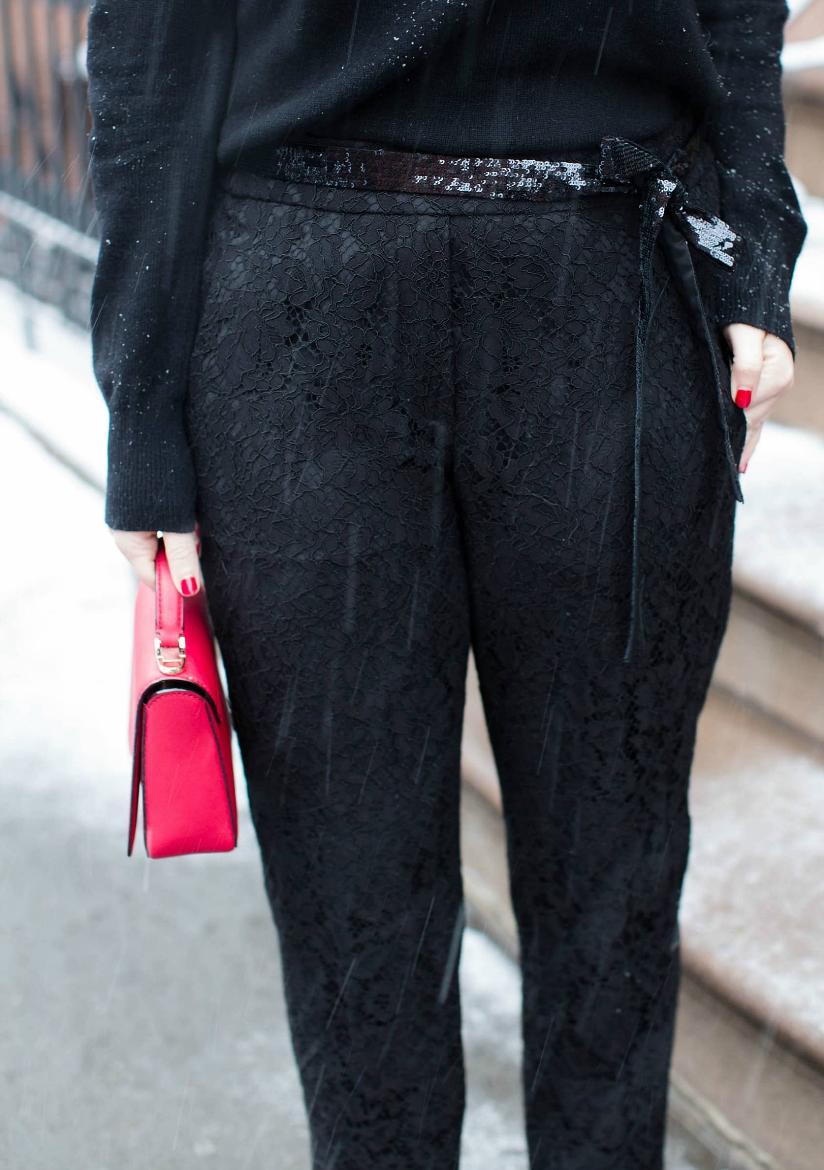 Sequin Belt Atop Lace Pants I wit & whimsy