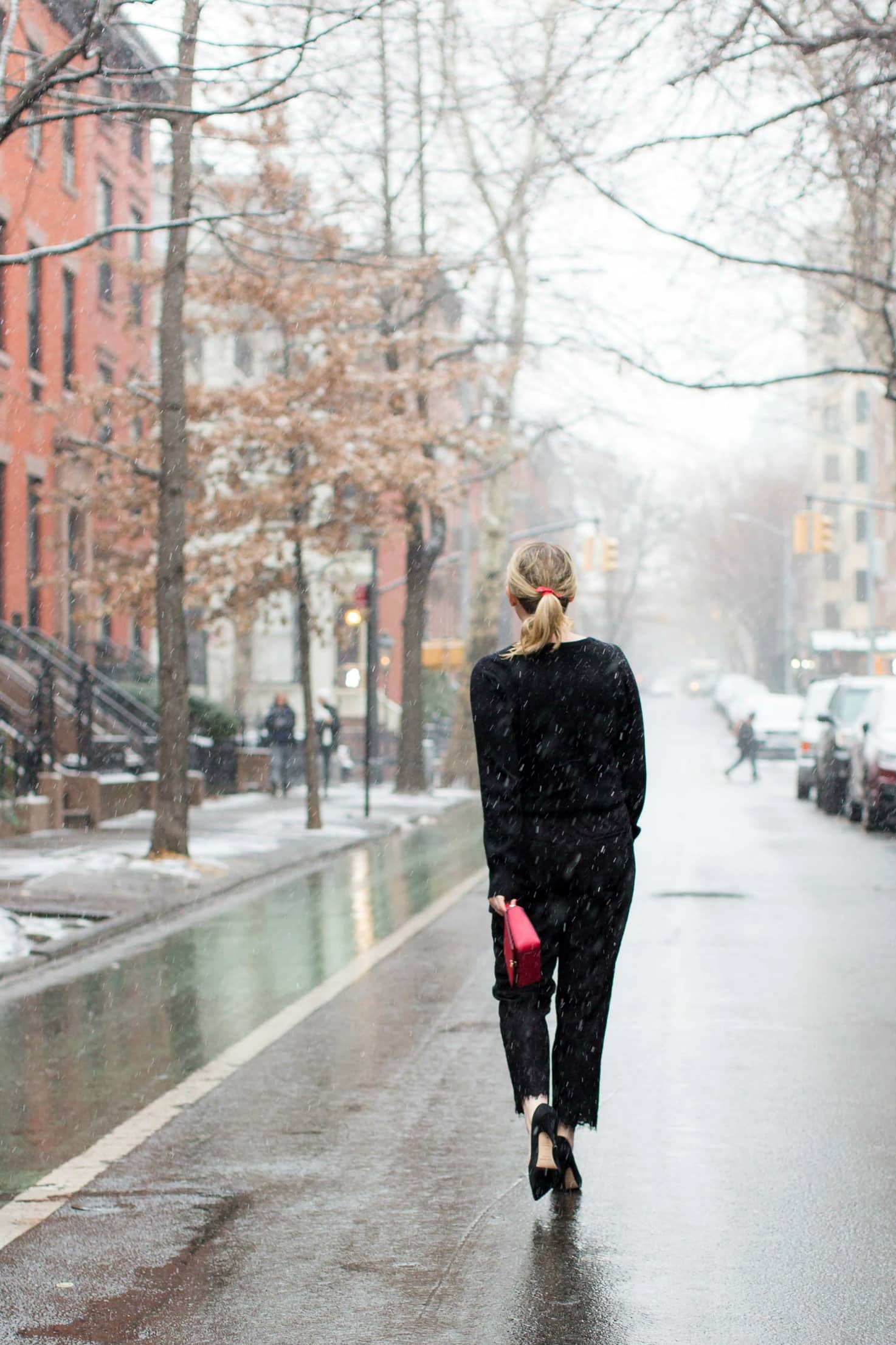 All Black Look with Pop of Red