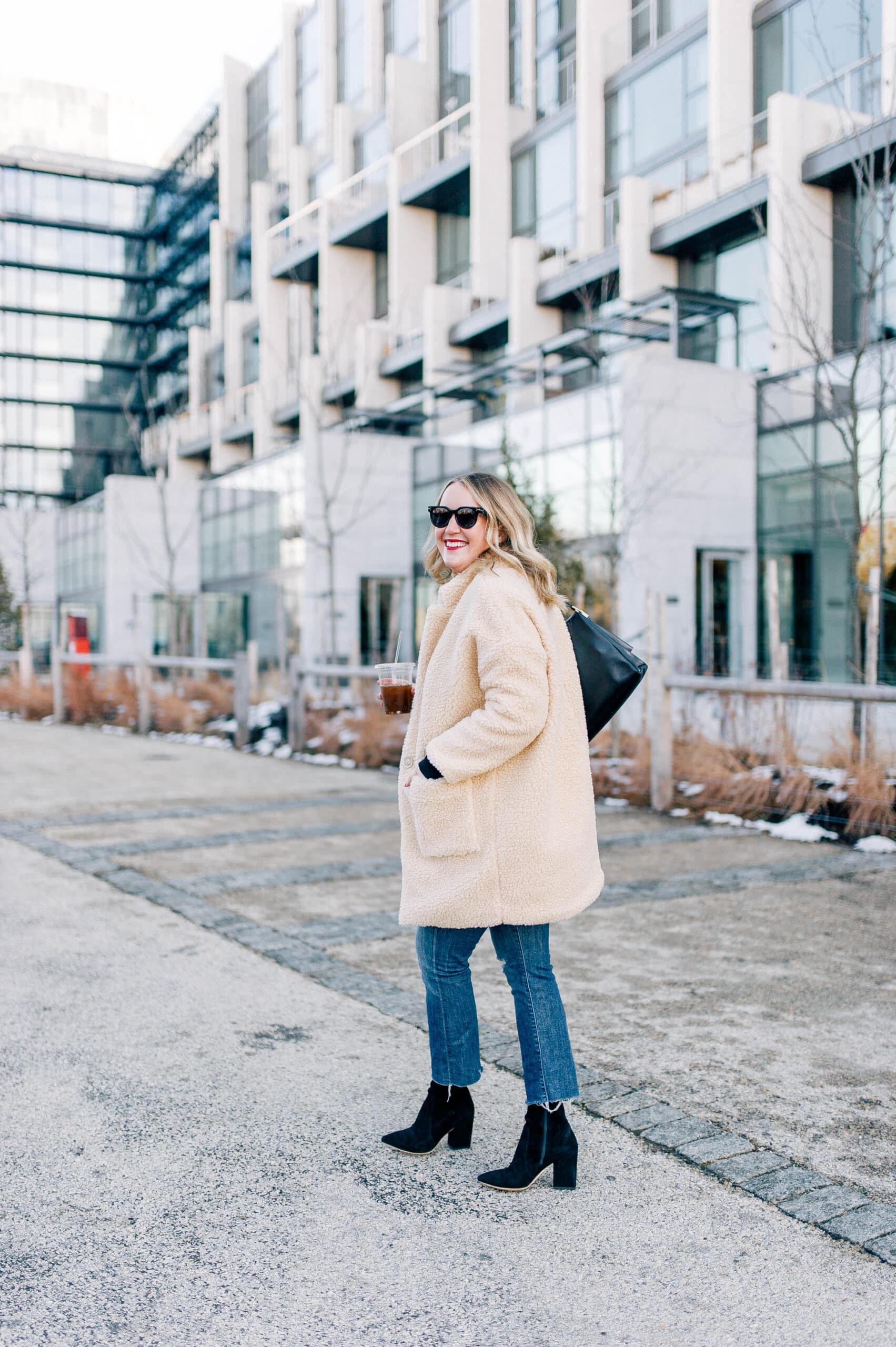 Teddy Coat and Kick Flares on Meghan Donovan | A Roundup of My Favorite Boots and Booties