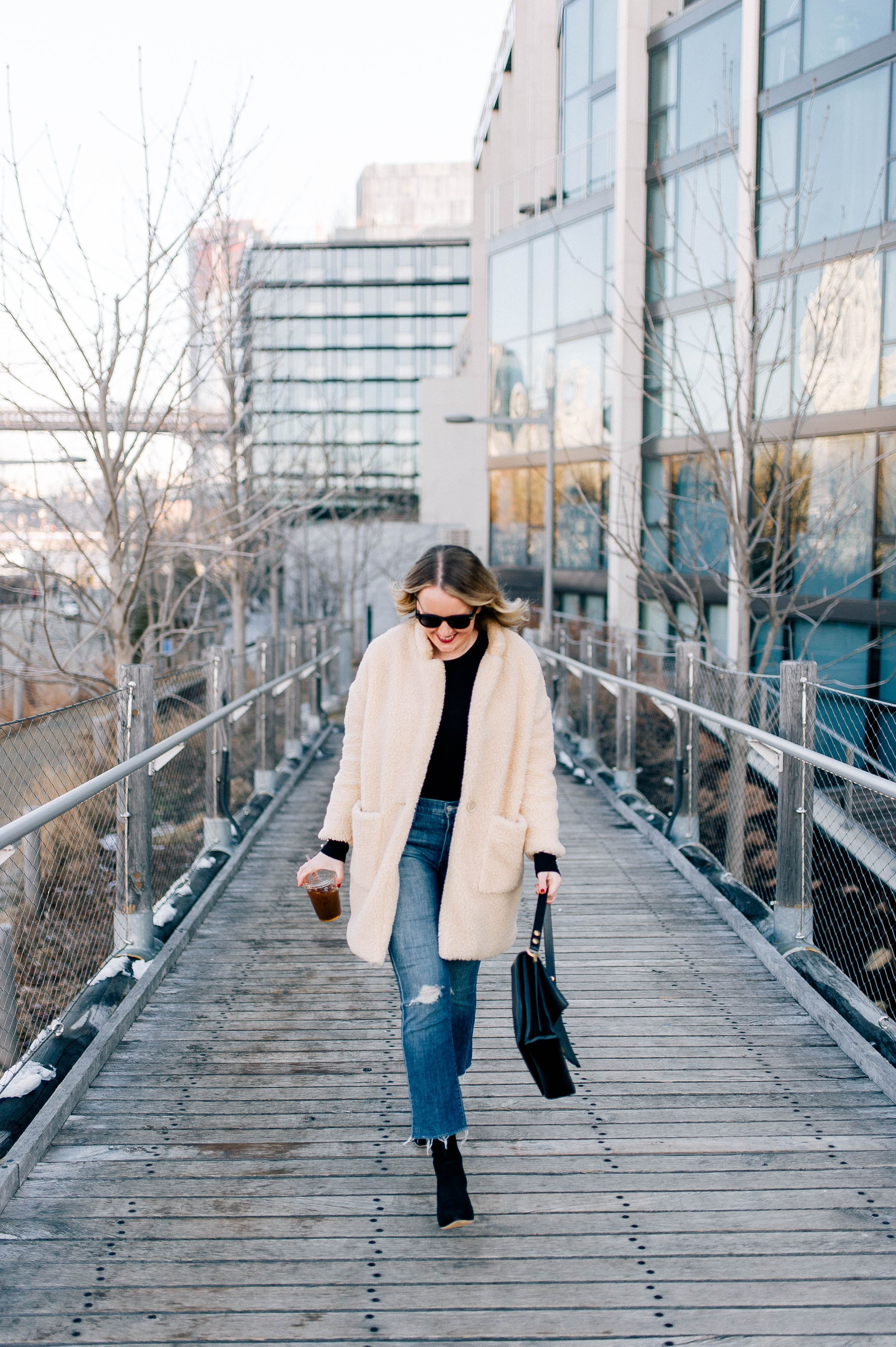 Winter Outfit Ideas Teddy Coat and Kick Flares on Meghan Donovan