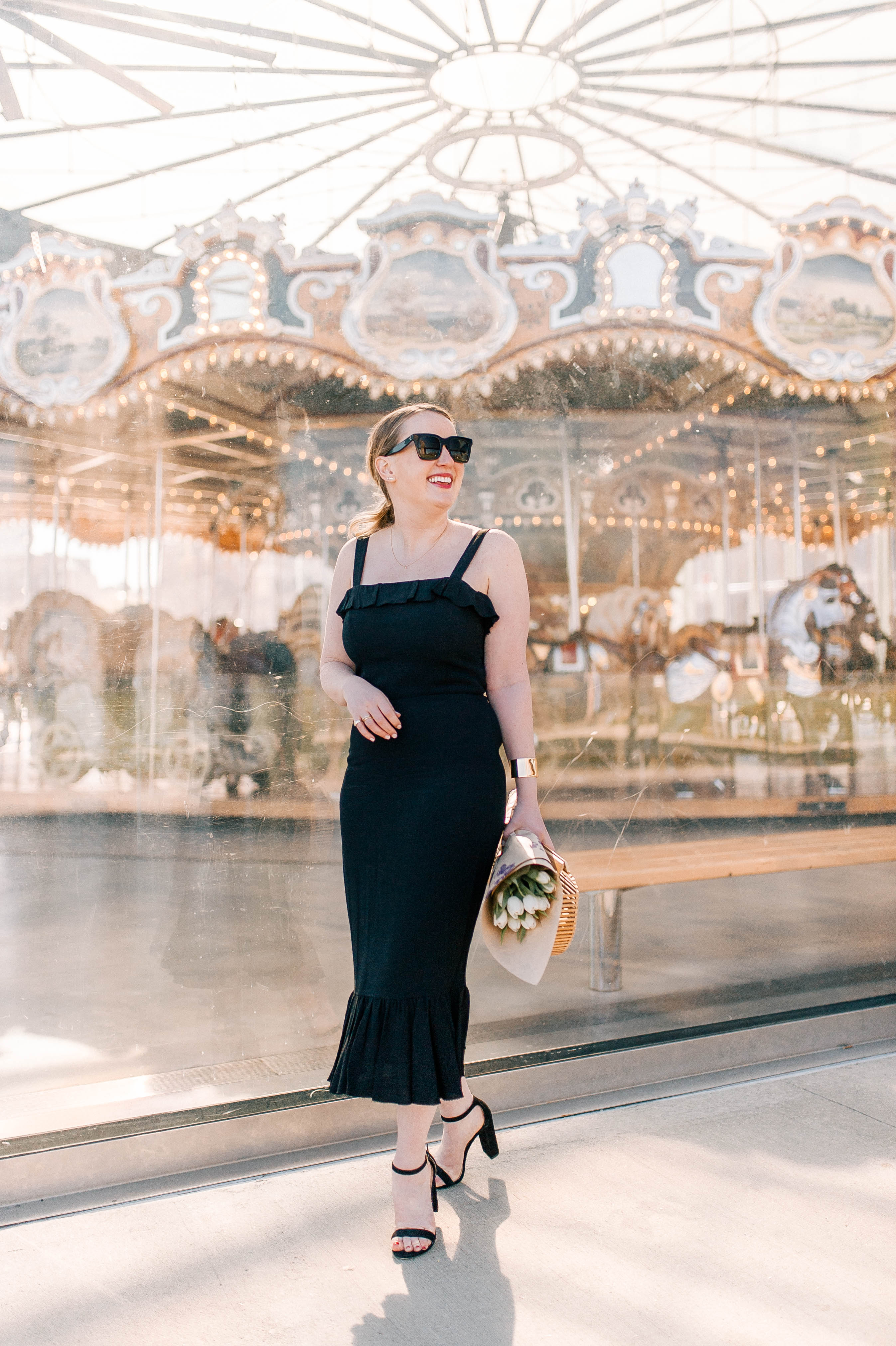 Meghan Donovan of wit & whimsy wears a Reformation dress perfect for date night