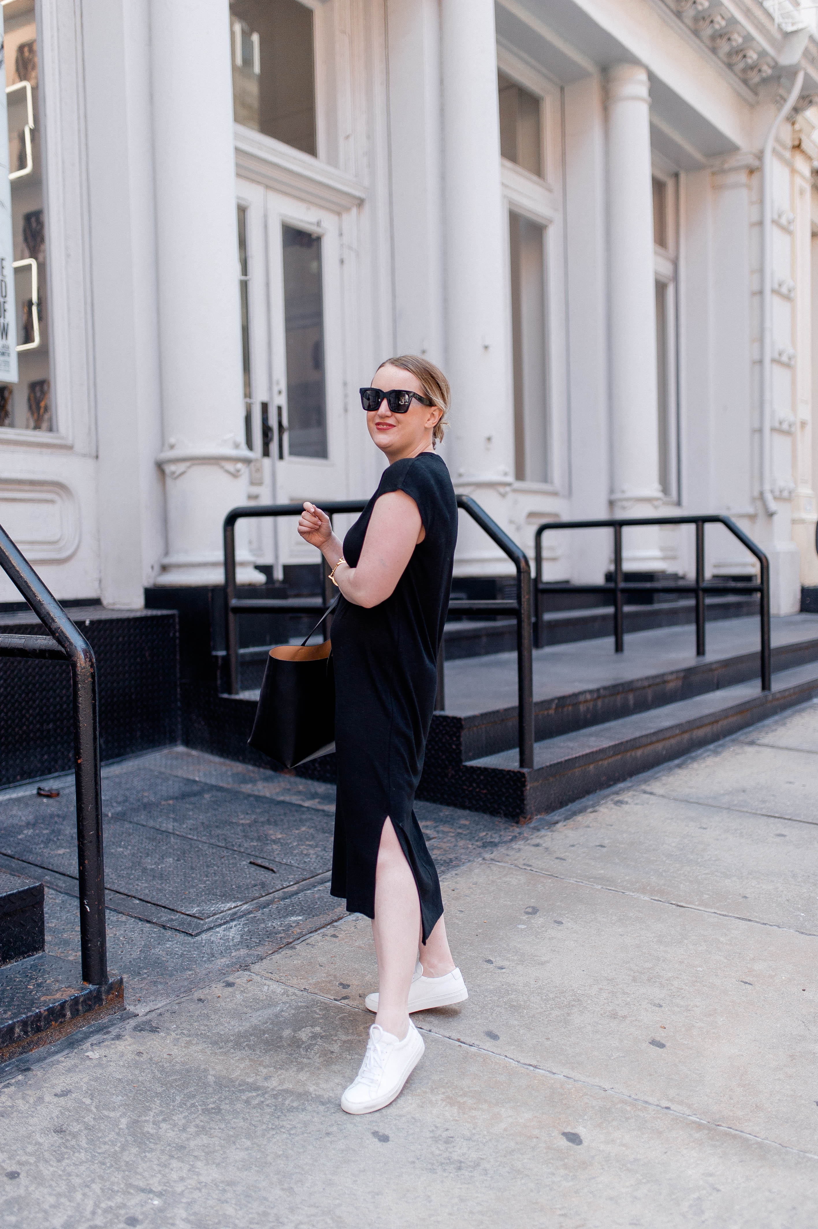 Easy T-Shirt Dress with sneakers Easy T-Shirt Dress Styled by Meghan Donovan of wit & whimsy