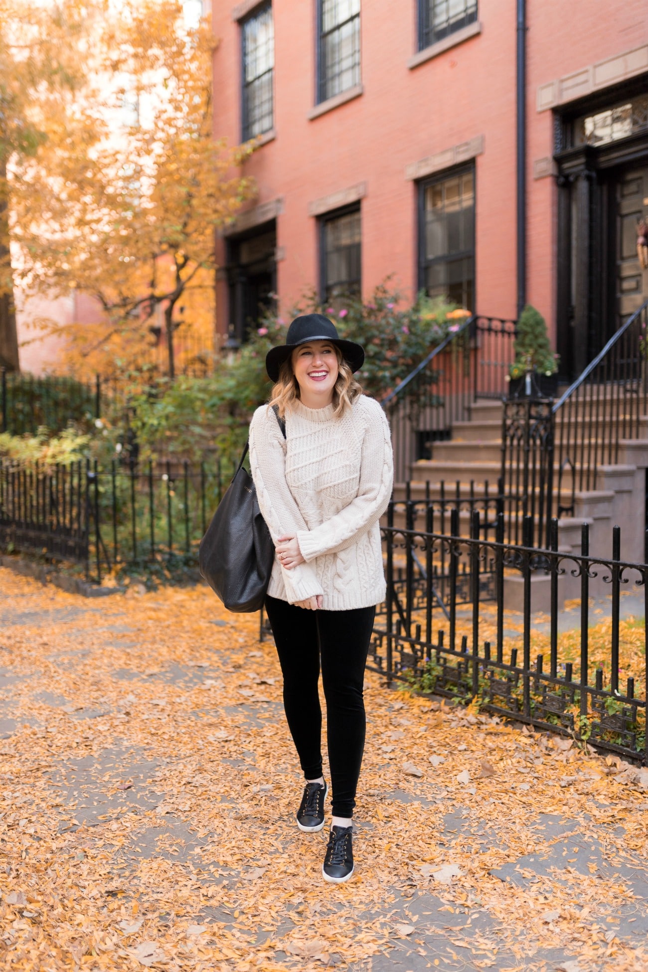 Tunic sweater and velvet leggings