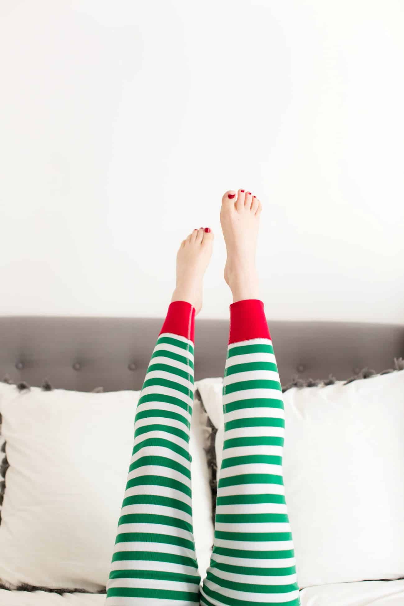 green and white striped pajamas